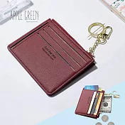 Apple Green 簡約皮革6票卡收納/零錢包(紅)