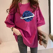 【初色】星球印花五分袖T恤-共4色-93076(M-2XL可選)M玫紅