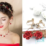 【Hera 赫拉】愛的宣言紅玫瑰鑲鑽扭珠新娘飾品-玫瑰耳夾