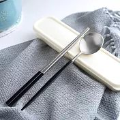 【Homely Zakka】簡約時尚北歐風304不鏽鋼餐具組(筷子+湯匙)-時尚黑