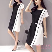 【Lockers 木櫃】幾何時尚雙穿法黑白撞色連衣裙