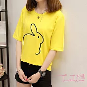 【Lockers 木櫃】韓版寬鬆可愛兔子短袖女士T恤-2色黃色