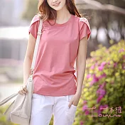 【Lockers 木櫃】純色甜美圓領花苞袖上衣/T恤-2色粉色