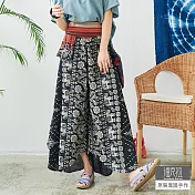 【潘克拉】編織腰大象印花寬口褲 TM1035 FREE黑色