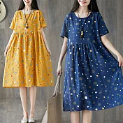 彩球寬鬆清爽棉麻洋裝