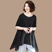 【MsMore】法國尼斯人文藝術拼接沁涼寬鬆上衣#j103924M黑