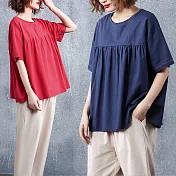 自然原色清閒寬鬆棉麻短袖上衣