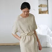 旅途原品_已知的事_原創設計原色亞麻袍子 M/L/XL　M麻色