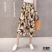 【Jilli~ko】鬆緊高腰壓摺印花長裙 J6737　FREE竹葉杏