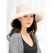 JDS嚴選＿防曬抗UV雙面格子棉麻漁夫帽卡其米色