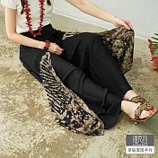 【潘克拉】半鬆緊綁染開衩輕飄寬口褲 TM1017 FREE黑色