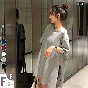 【MsMore】韓國網美最愛修身側邊開衩排扣長版五分袖棉T#j104058F灰