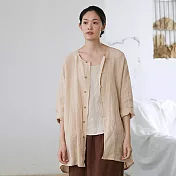 旅途原品_天空_原創設計寬鬆亞麻短外套 M/L/XL　M杏色