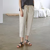 旅途原品_山間的風_原創設計原色亞麻八分休閒褲 M/L/XL　M麻色
