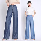 【MsMore】米蘭涼感冰絲長腿纖瘦鬆緊腰頭輕薄牛仔寬褲#j104067M藍