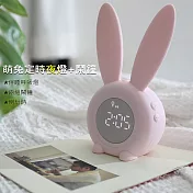 萌兔定時夜燈+鬧鐘 聲控/伴睡燈/溫度/日期 USB充電櫻花粉
