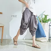 【慢。生活】下襬扣兩穿造型寬口褲 M　M灰色