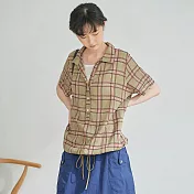 【慢。生活】窗格紋薄款假兩件上衣 8008　FREE杏色