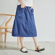 【慢。生活】樹柳感口袋中長款棉裙 1711　FREE深藍