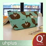 uhplus Q-plus寬底筆袋- 小狐狸(藍綠)