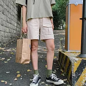 【良池】日系工裝單側口袋中褲 (2色)   S米白