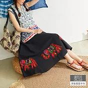 【潘克拉】半鬆緊大象刺繡貼布A字裙 TM1012 FREE黑色