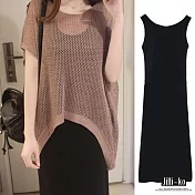 【Jilli~ko】兩件套鏤空垂墜網衫背心裙 J6848　FREE卡其