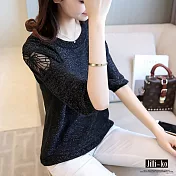 【Jilli~ko】薄款蕾絲鏤空露肩針織衫 J6842　FREE黑色