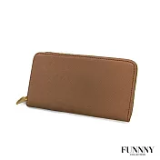 FUNNNY 真皮十字紋拉鍊長夾 中居 明香 摩卡棕