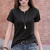 【Lockers 木櫃】慵懶小性感經典裝飾扣圓領棉T恤-3色黑色