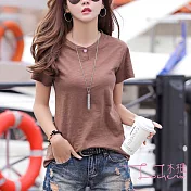 【Lockers 木櫃】慵懶小性感經典裝飾扣圓領棉T恤-3色咖啡色