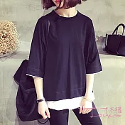 【Lockers 木櫃】個性淑女假兩件短袖T恤-2色黑