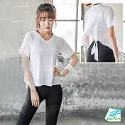 【BODYAIR嚴選】後綁帶美腰柔軟寬上衣(運動.瑜珈.慢跑)M白