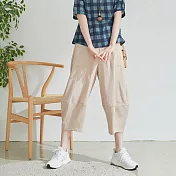 【慢。生活】半鬆緊皺面口袋寬管褲 168　FREE杏色