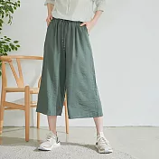 【慢。生活】涼感皺面束腰綁帶寬口褲 912　FREE綠色