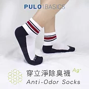【 PULO 】穿立淨除臭經典條紋短襪-白紅M