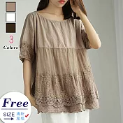 日光飄逸棉麻傘狀短袖上衣