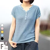 【MsMore】風車美人V角領涼爽細針織短袖上衣#j104286F藍