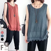 【MsMore】岩手水晶海灘戲水清涼蕾絲拼接背心上衣#j104287F紅