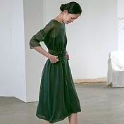 旅途原品_沙漏_原創設計亞麻棉針織連衣裙 M/L　M深綠