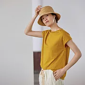 旅途原品_晴天_原創設計純棉肌理一字領T恤 M/L/XL　M薑黃色