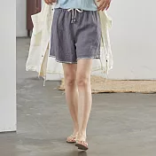 旅途原品_小溪_原創設計抽繩亞麻休閒短褲 M　M灰色