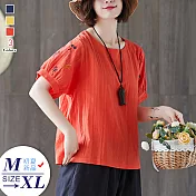 櫻桃刺繡棉麻燈籠短袖