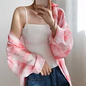 【那木】漸層格子長版薄款防晒空調衫(3色)   FREE粉