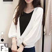 【MsMore】巴黎天使冰淇淋針織空調螺旋燈籠袖罩衫#j104299F白