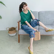 【慢。生活】細條紋純色短袖T 1002　FREE綠色