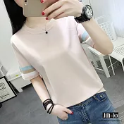 【Jilli~ko】配色短袖冰絲針織T恤 J6800　FREE粉紅