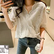 【MsMore】韓國妙齡美女全棉蕾絲典雅五分袖上衣#j104251M白