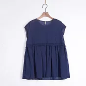 旅途原品_清晨的霧_原創設計清透絲麻小衫 M/L/XL　M藏藍色