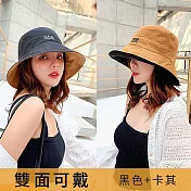 韓風棉麻可折疊雙色遮陽情侶漁夫帽 (黑色+卡其)